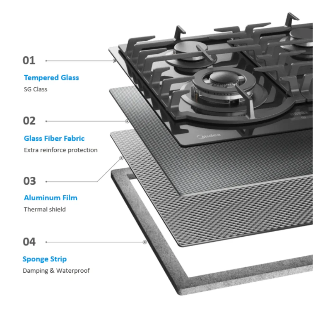 Midea 60cm Gas Cooktop Black Tempered Glass With Timer 60GH096 - Image 3