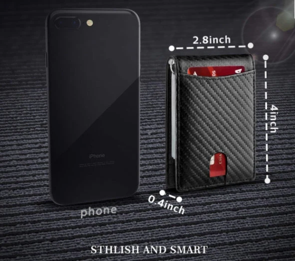 Minimalist Slim Wallet with Money Clip RFID Blocking Front Pocket PU Leather Dark Coffee - Image 2