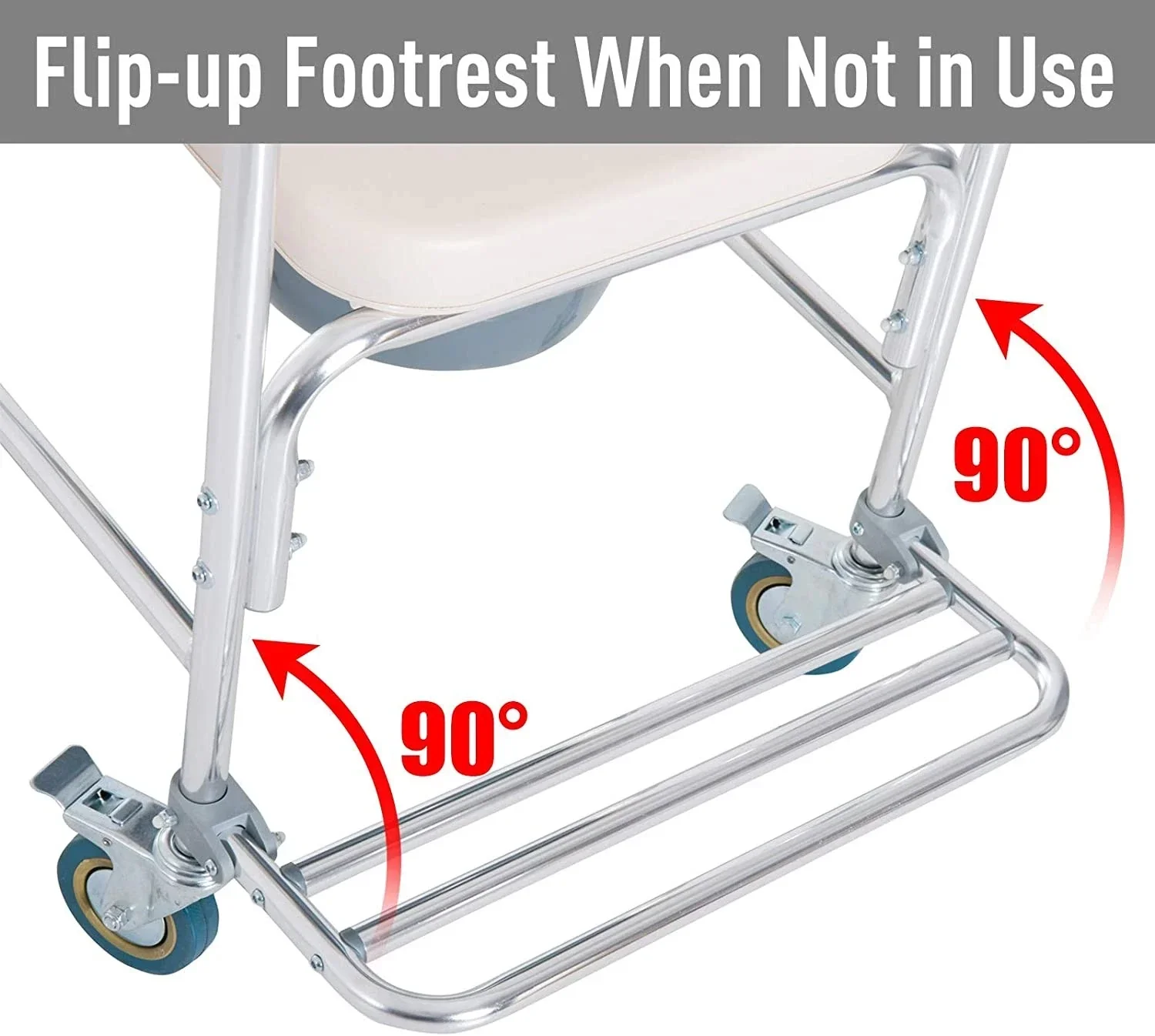 Mobile Shower Toilet Commode Chair Bath Wheelchair 4 in 1 Bath Stool Folding with Arms - Image 5