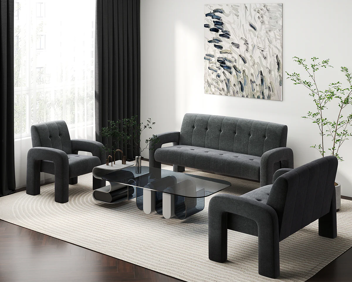 Modern 3 Seater Sofa Milan Charcoal - Image 5