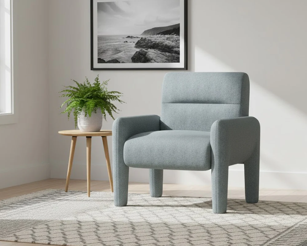 Modern Single Seater Sofa Dubai Sky Blue – Luxurious Chenille Chair - Image 6