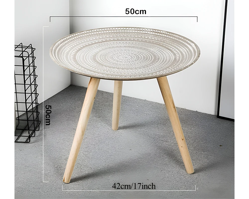 Moroccan Carved Style Round Side Table - Image 3