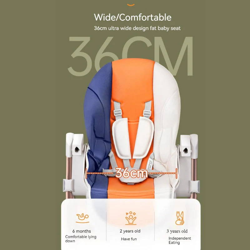 Multifunctional Adjustable Baby High Chair With Dining Table & Wheels -Orange - Image 13