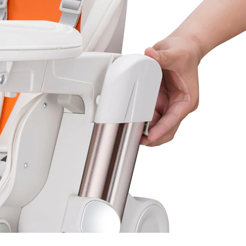 Multifunctional Adjustable Baby High Chair With Dining Table & Wheels -Orange - Image 9