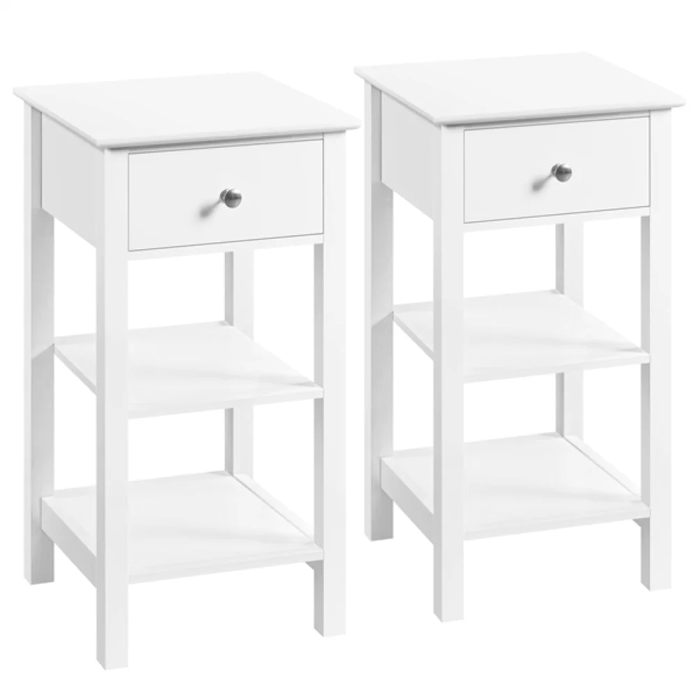 Narrow Bedside Table Nightstand with 1 Drawer 2 Shelves - Image 5