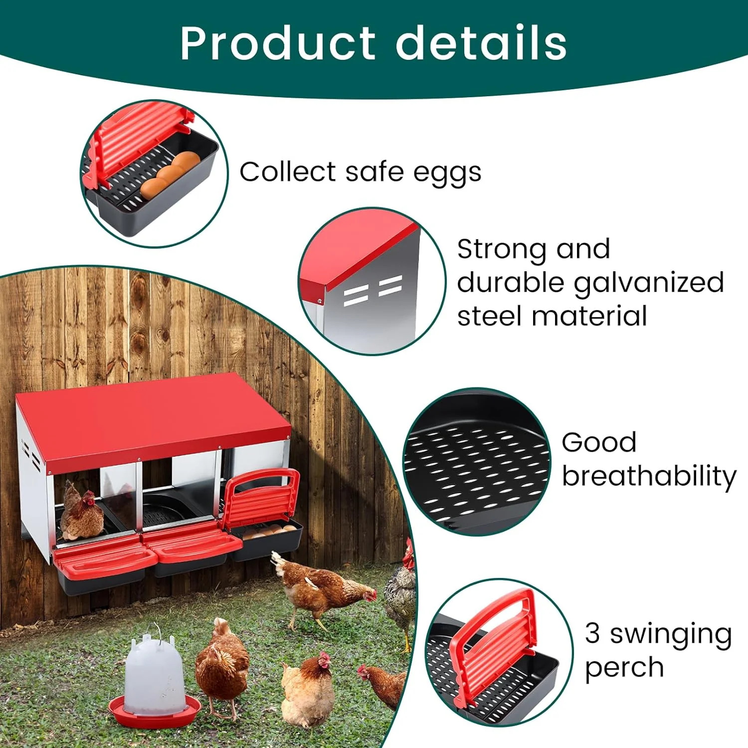 Nesting Box Chicken Hen Roll Away Laying Nest Boxes Chook Brooder 6 Compartment - Image 4