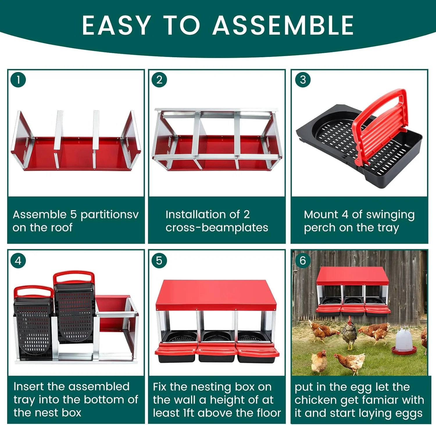 Nesting Box Chicken Hen Roll Away Laying Nest Boxes Chook Brooder 6 Compartment - Image 6
