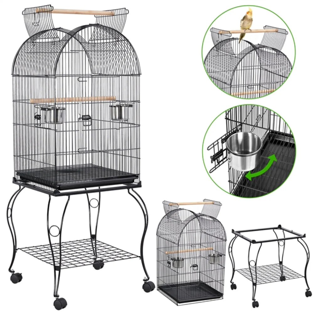 Open Top Metal Bird Cage Rolling Parrot Cage - Image 5