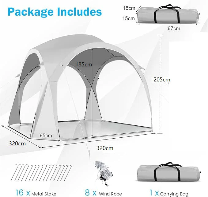 Party Tent Gazebo / Canopy / Family Tent – UPF50+ 320 × 320 × 205(H)cm - Image 5