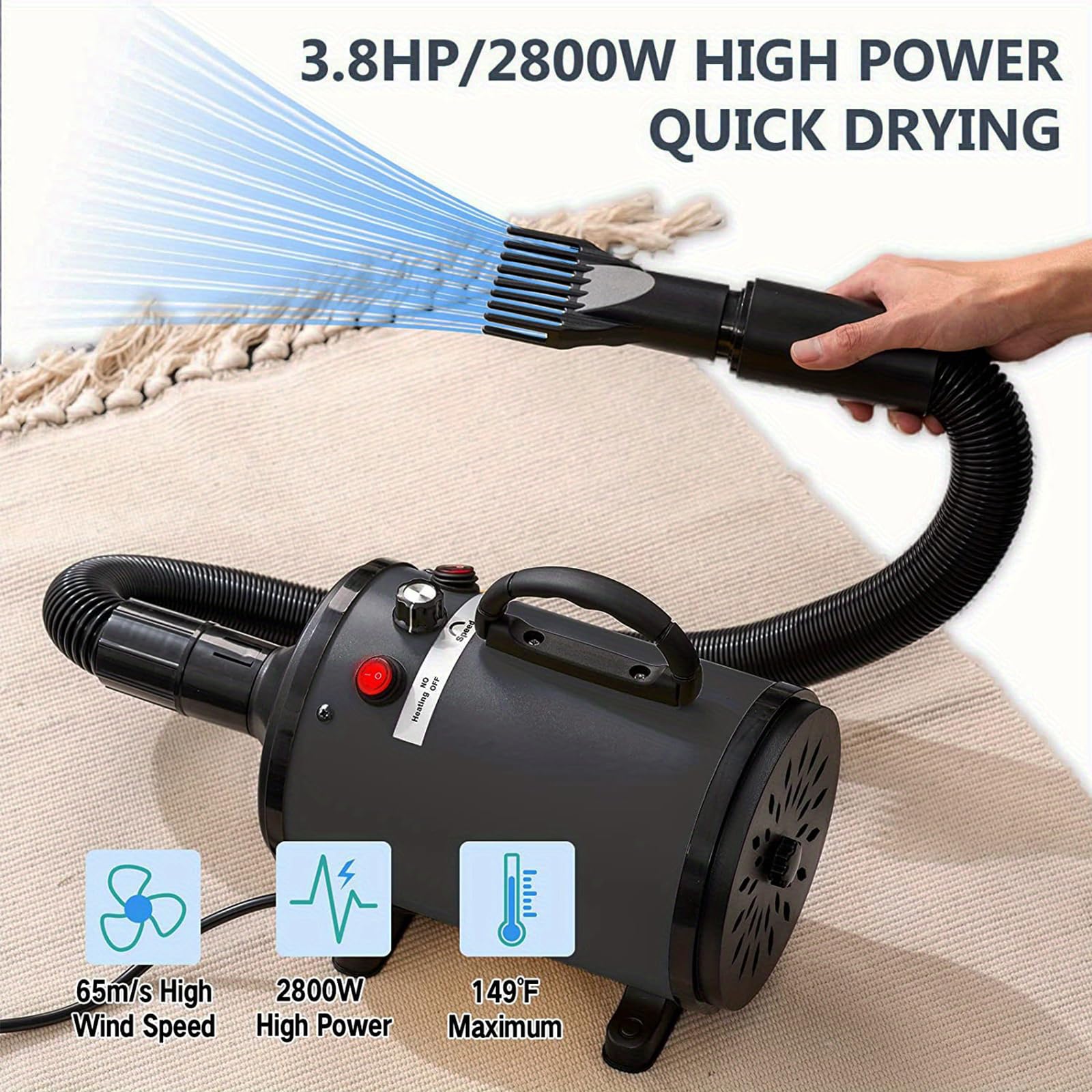 Pet Hair Dryer Grooming Blower Black - Image 4
