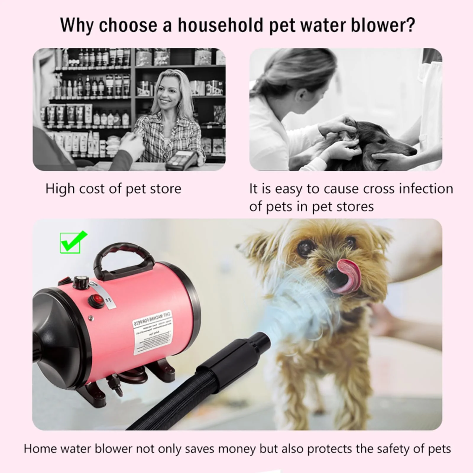Pet Hair Dryer Grooming Blower Pink - Image 5
