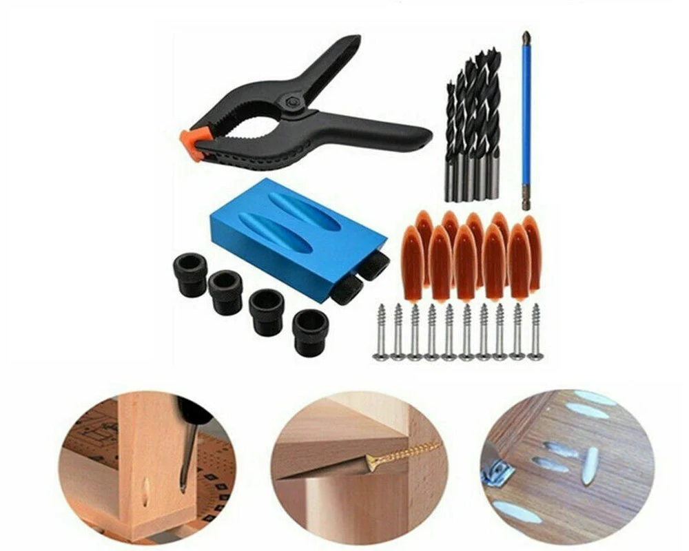 Pocket Hole Jig Kit Dowel Drill Joinery Kit 34PCS - Image 2