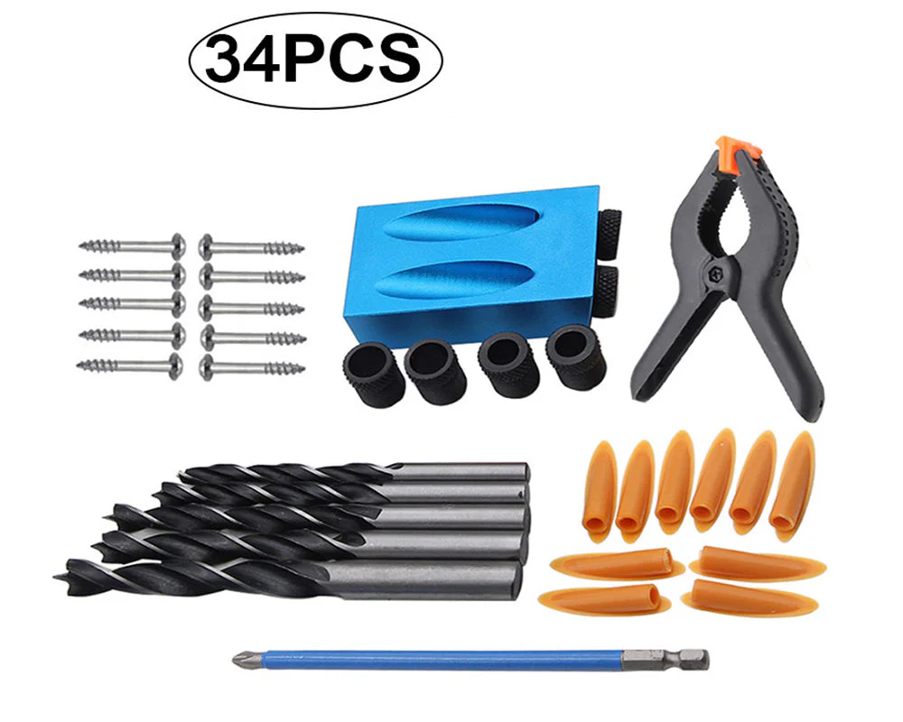 Pocket Hole Jig Kit Dowel Drill Joinery Kit 34PCS - Image 4