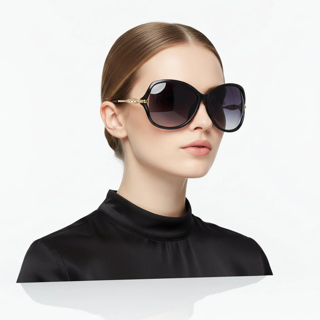 Polarized Lens Rhinestone Deco Sunglasses - BLACK - Image 2
