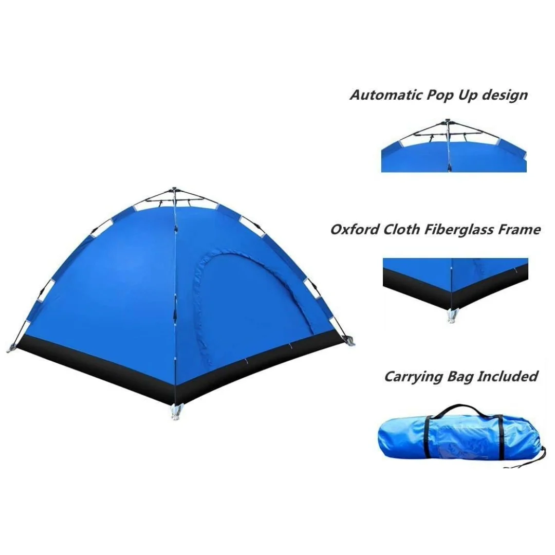 Pop-Up Camping Tent 3-4 Person Outdoor Folding Tent (Dark Blue) - Image 6