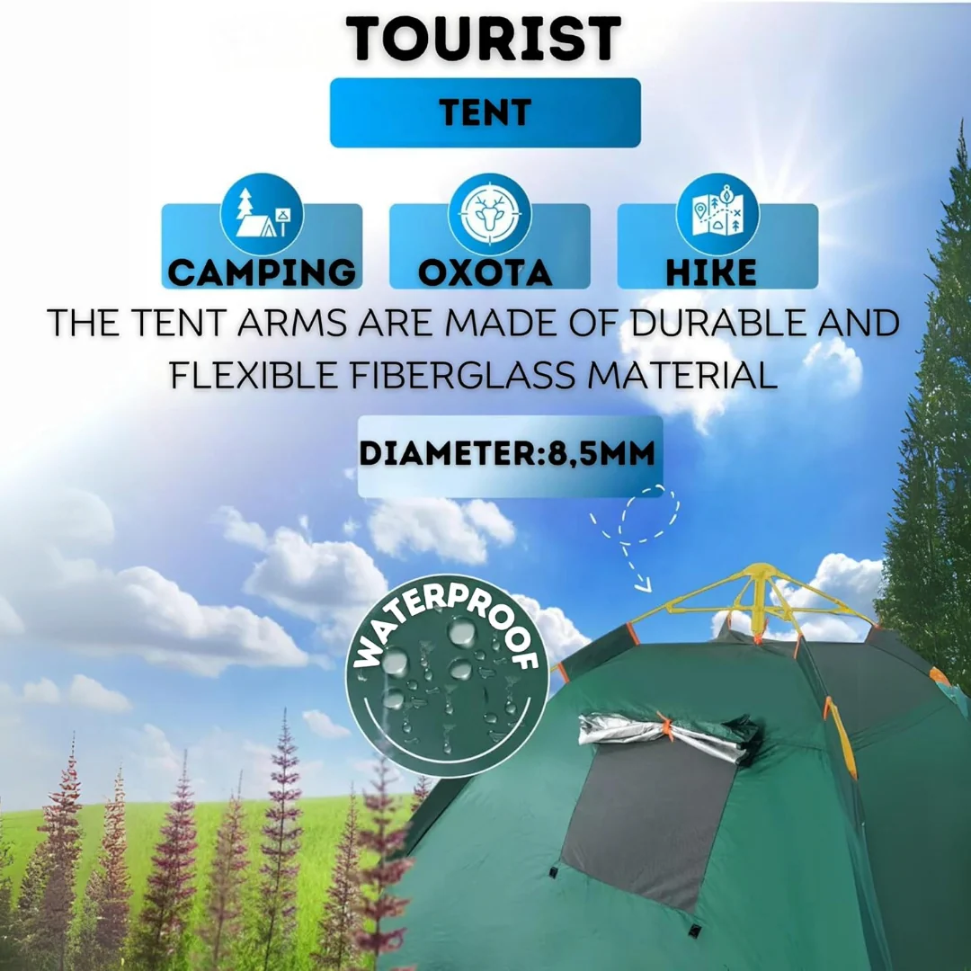 Pop-Up Camping Tent 3-4 Person Outdoor Folding Tent (Green) - Image 8