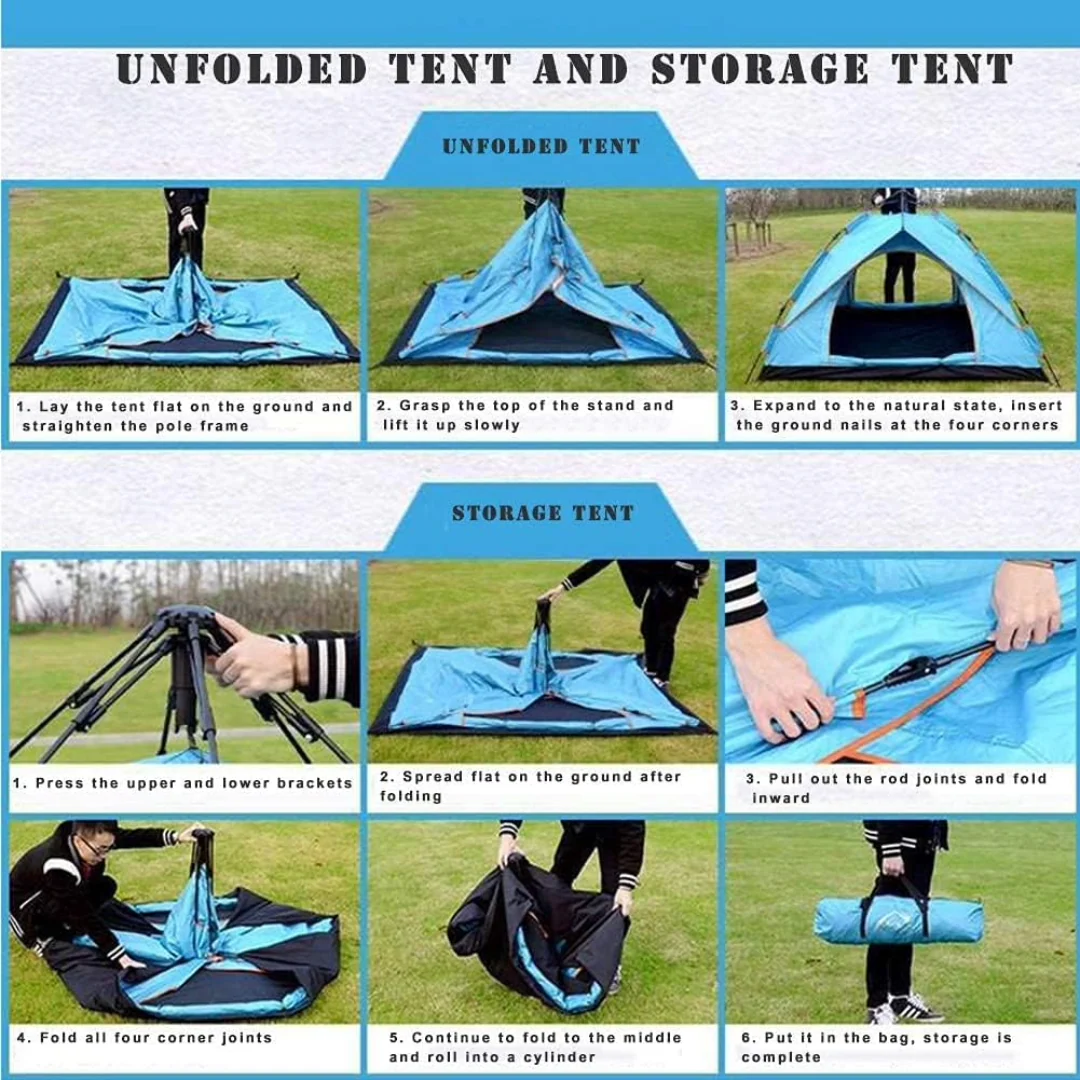 Pop Up Tent Family Camping Tent 3-4 Person Tent (Blue) - Image 3