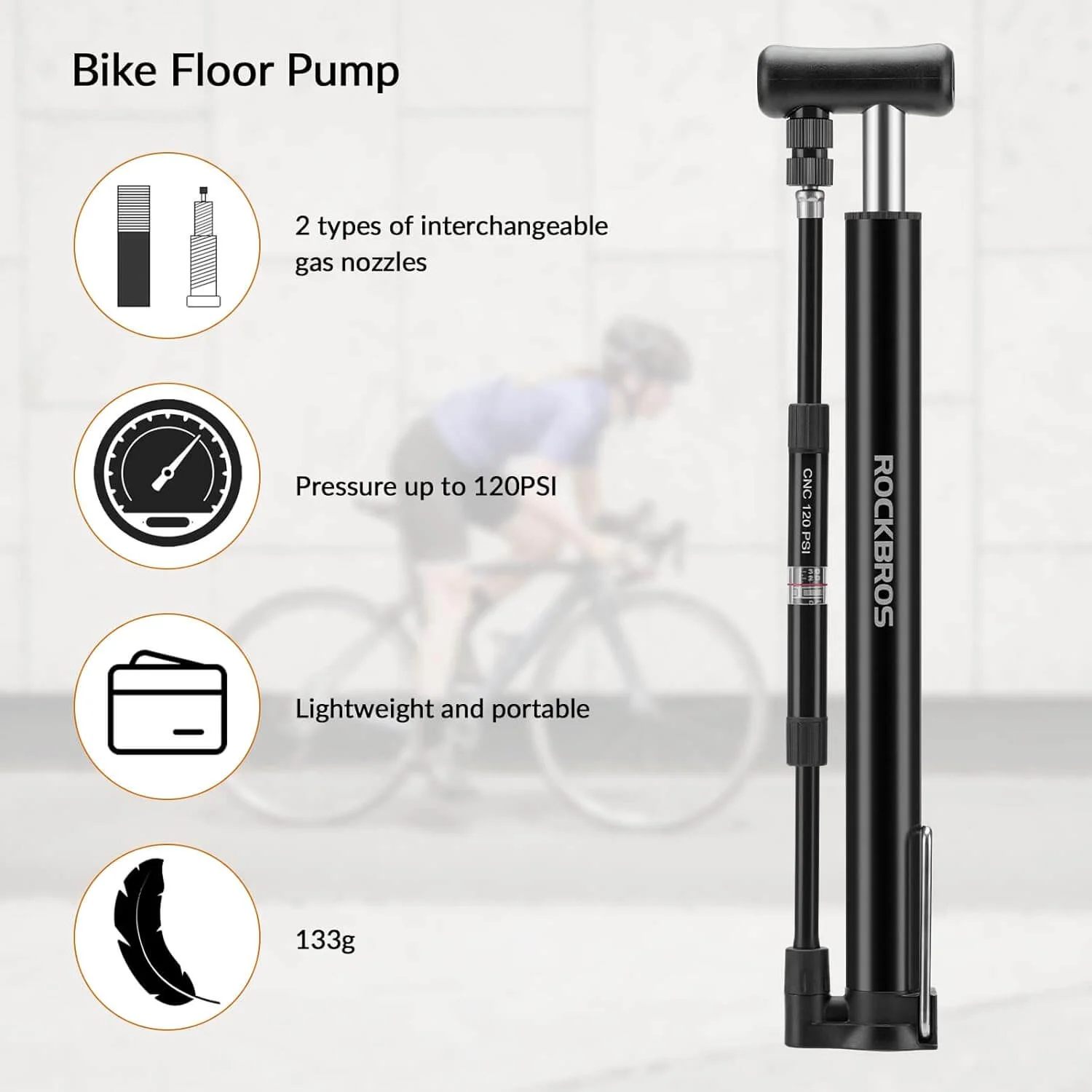 Portable Bicycle Pump Air Inflator 120PSI with Gauge - Image 6