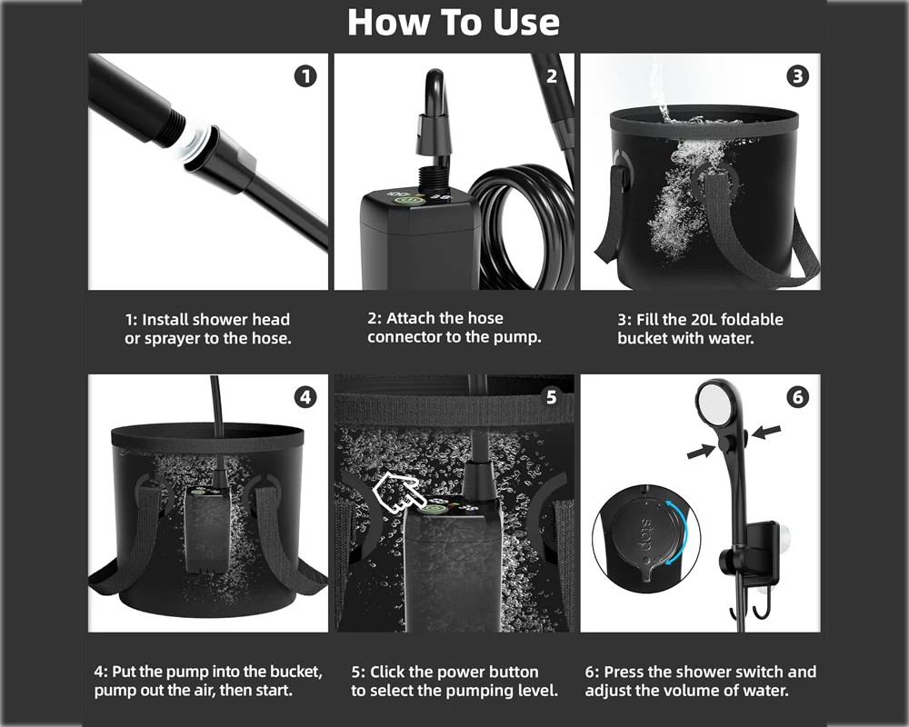 Portable Camping Shower Kit with Folding Bucket - Image 5