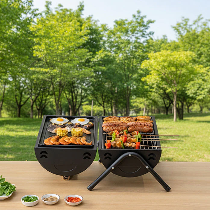 Portable Charcoal Grill Smoke Barbecue Grill Lockable Lid Wooden Handle - Image 7