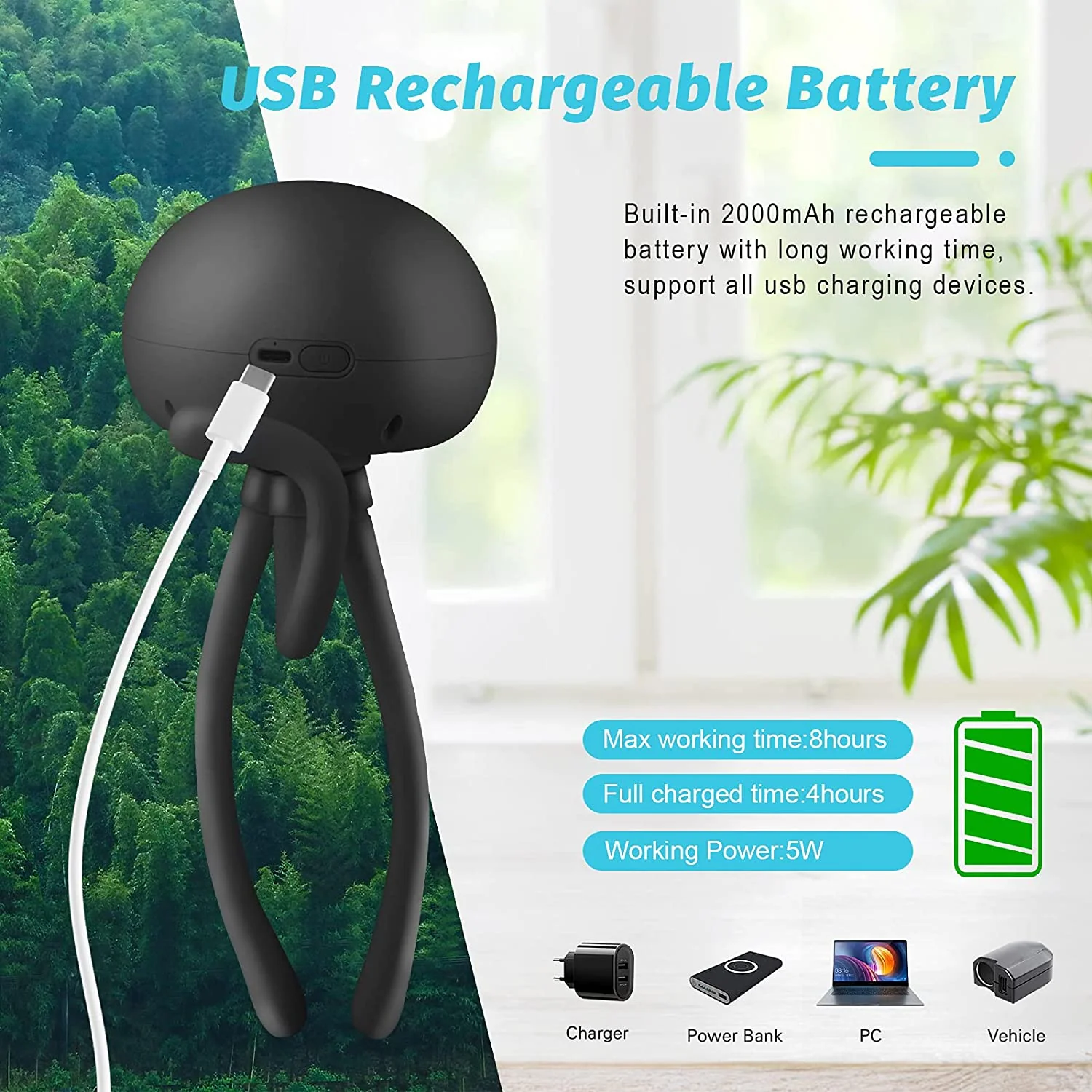 Portable Mini USB Fan Portable Bladeless Fan with Flexible Tripod Clip - Image 4