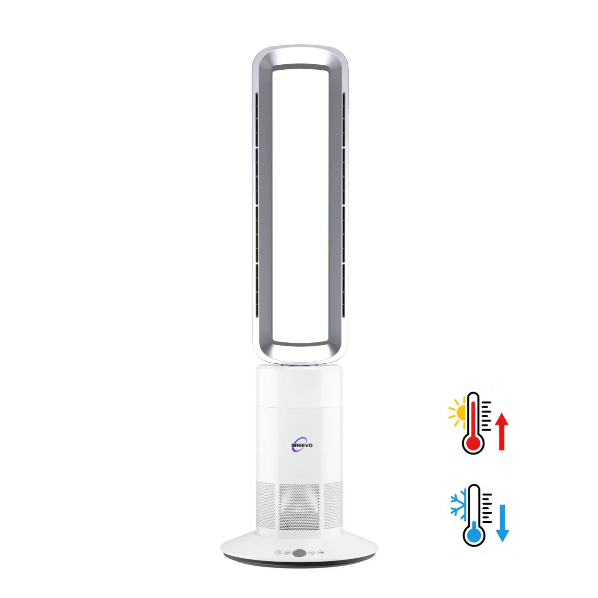 Bladeless Heating and Cooling Tower Fan Heater – Energy Efficient | FusionAir | Silver/White