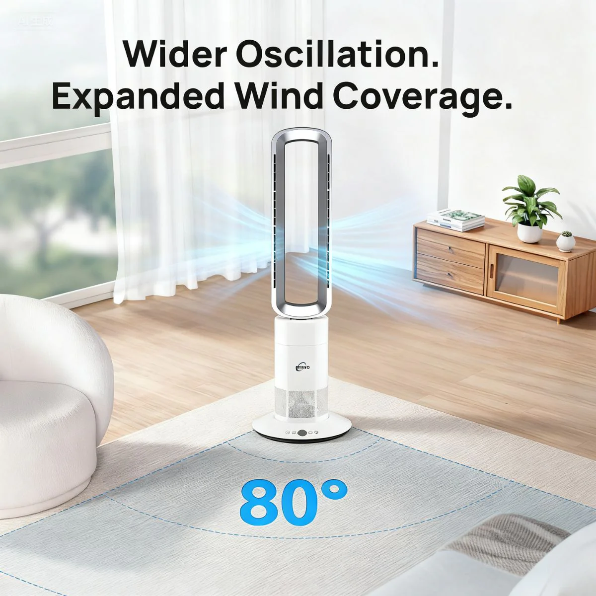 Bladeless Heating and Cooling Tower Fan Heater – Energy Efficient | FusionAir | Silver/White - Image 5