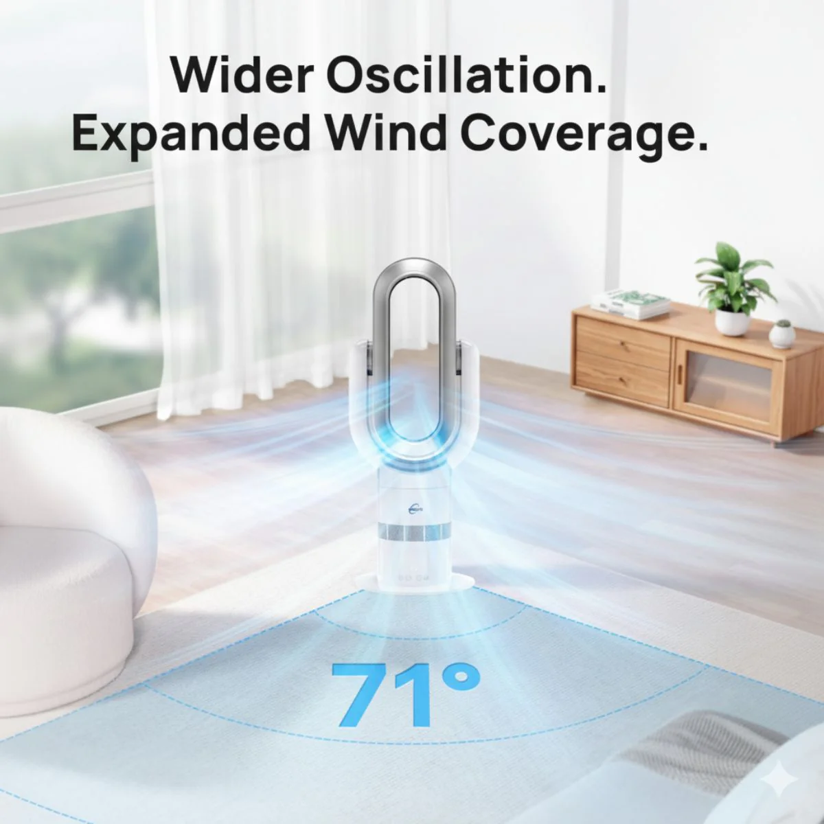 Hot and Cool Bladeless Fan - 2-in-1 Tower Heater for Bedroom | ThermalFlow | Silver/White - Image 5