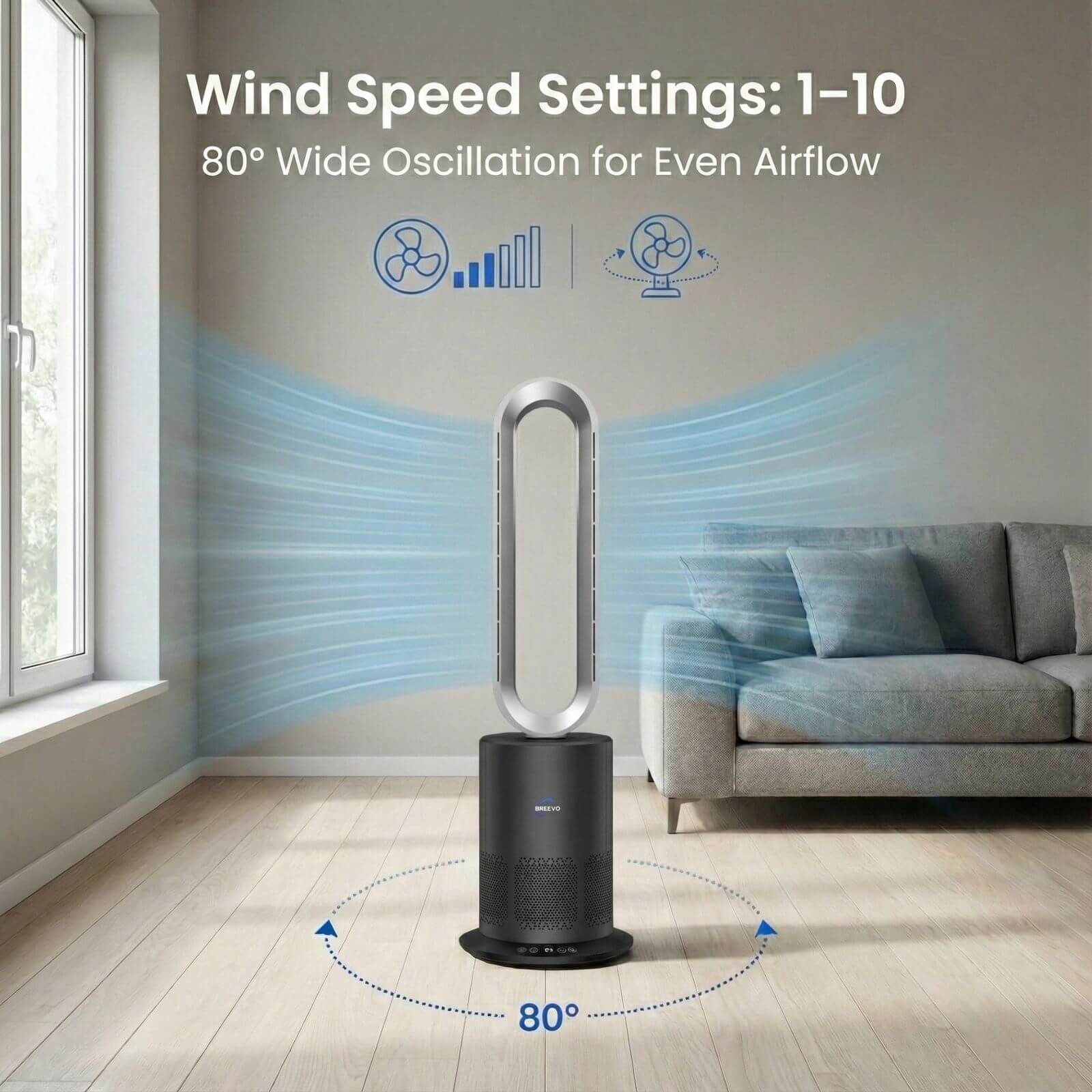 3-in-1 Bladeless Fan with Air Purifier & Heater for NZ Rooms – Silver/Grey | PureFlow - Image 5