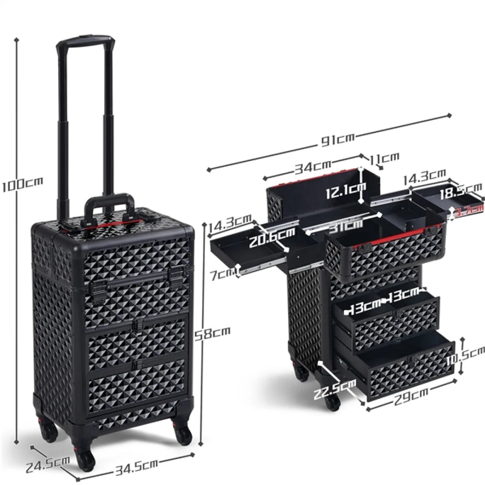 Professional Rolling Makeup Train Case with Drawers - Image 5