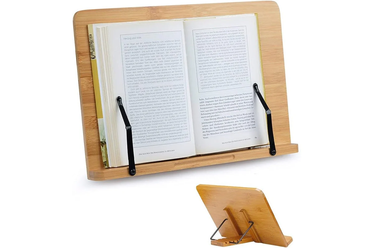 Reading Book Stand Adjustable Wooden Bible Holder Bamboo Foldable Rack Tablet - Image 10