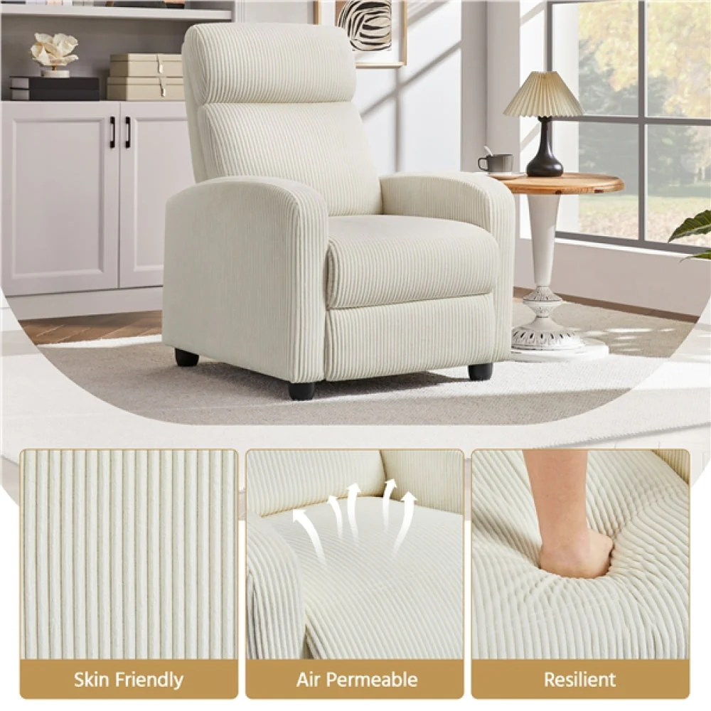 Recliner Chair Corduroy Recliner Sofa Adjustable Modern Single Reclining Chair - Image 12