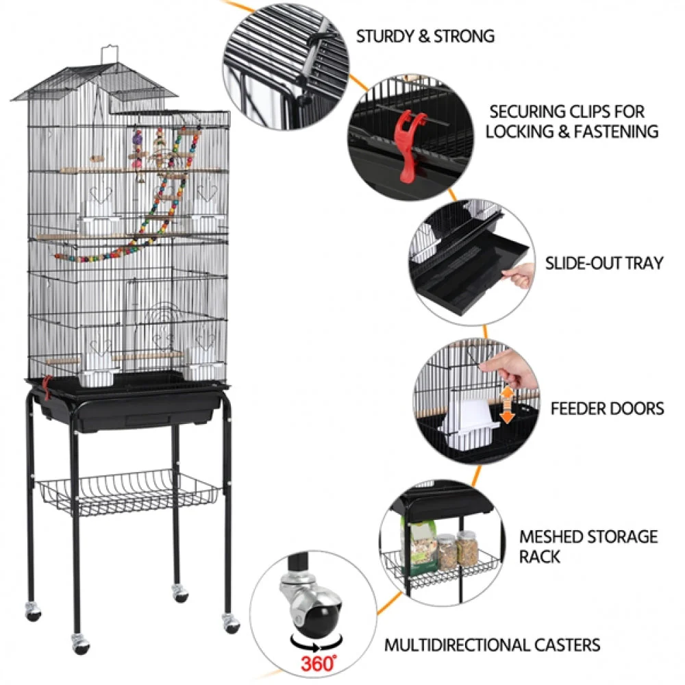 Rolling Metal Bird Cage with Detachable Stand - Image 6