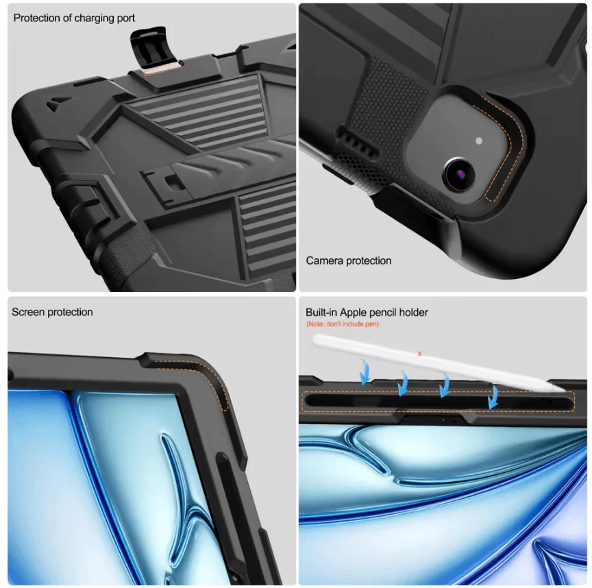 Rugged iPad Pro 11" Case – Heavy-Duty Shockproof Cover,Stand & Pencil Holder - Image 5