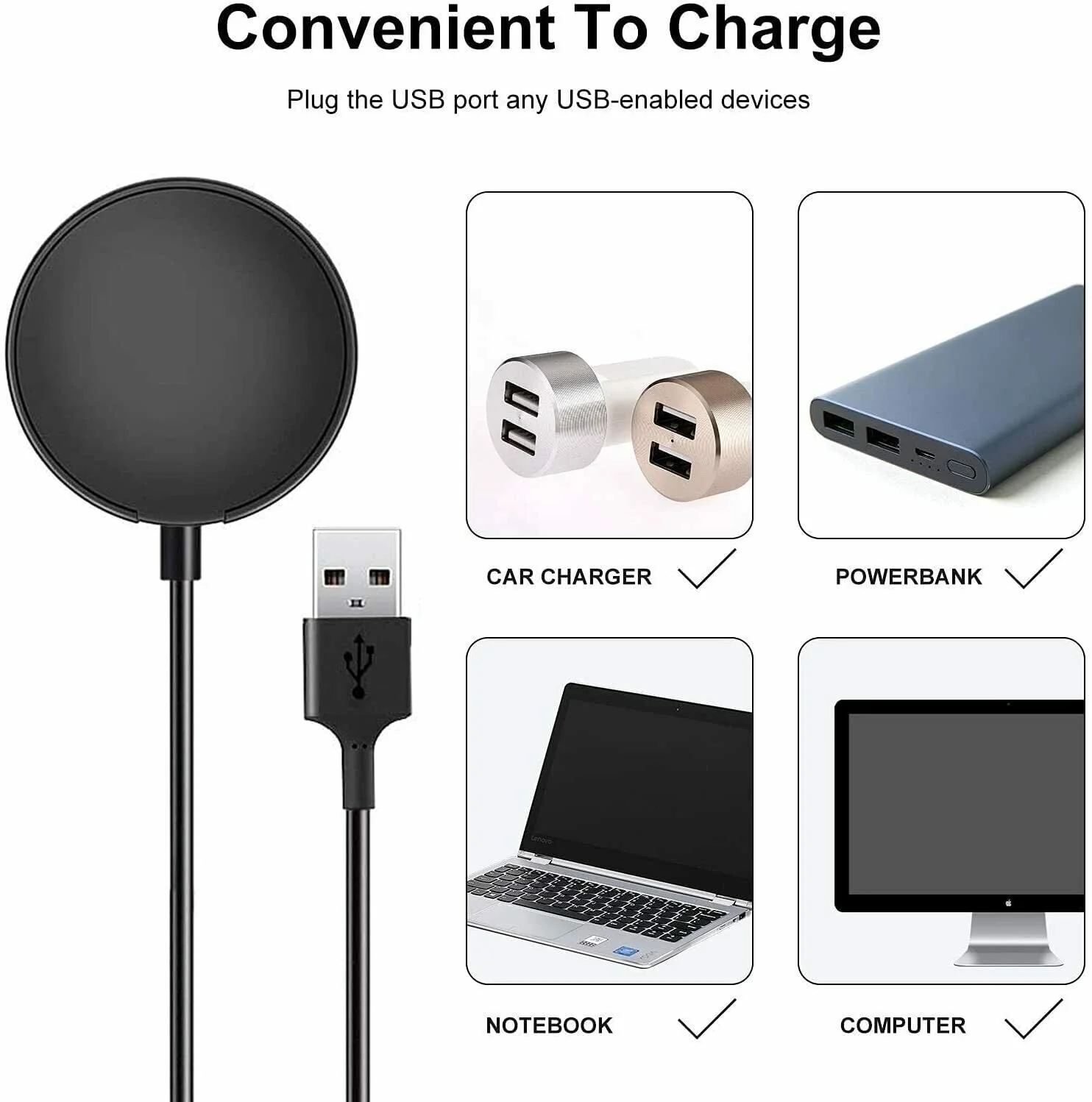 Apple Watch Wireless Charger Replacement (USB) (Black) - Image 9