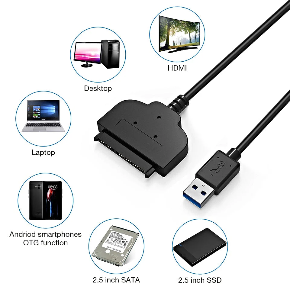 Sata To Usb Cable, Usb 3.0 To Sata Hard Drive Adapter Compatible For 2.5 Inch Hdd And Ssd - Image 2