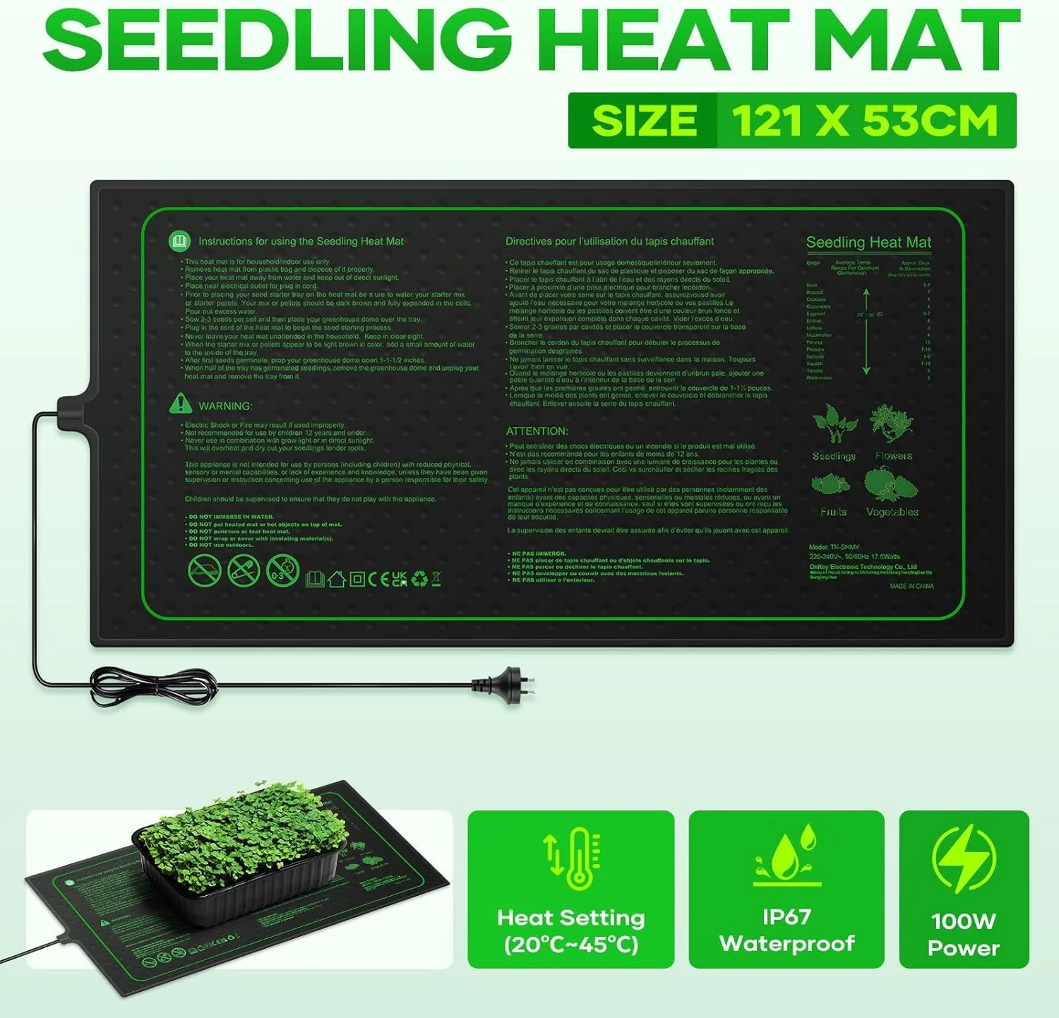 Seedling Heat Mat Plant Heated Pad 122 x 53cm - Image 2