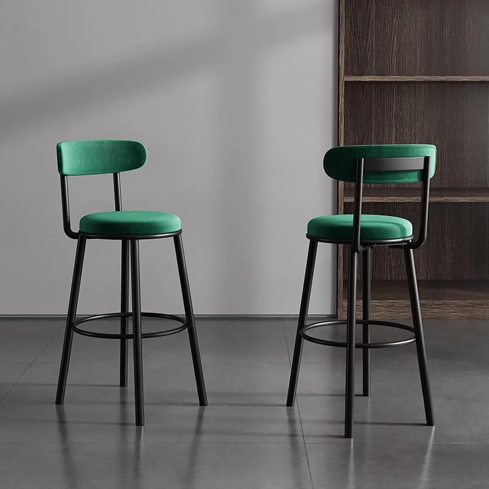 Set of 2 Barstools Modern Green Velvet Bar Stools - Image 4