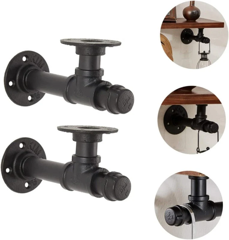 Set of 2 Industrial Iron Pipe Shelving Brackets - Image 5
