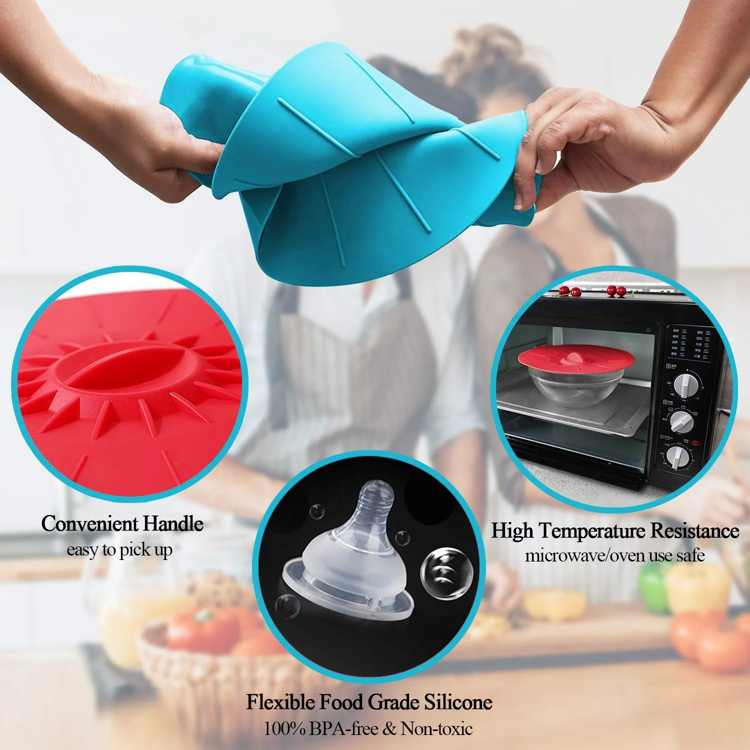 Set of 5 Reusable Silicone Lids Covers for Cups Bowls Pots - Image 3
