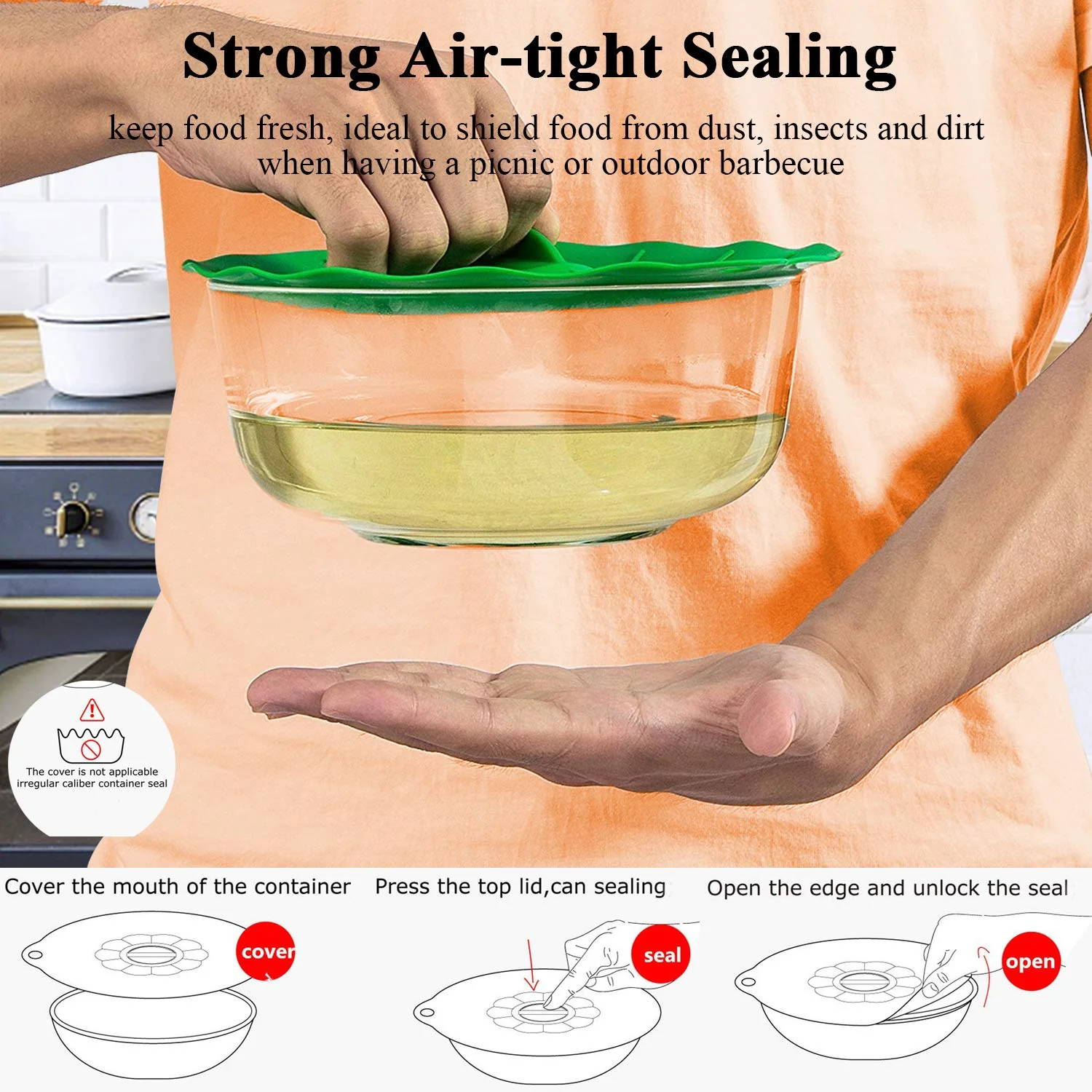 Set of 5 Reusable Silicone Lids Covers for Cups Bowls Pots - Image 4