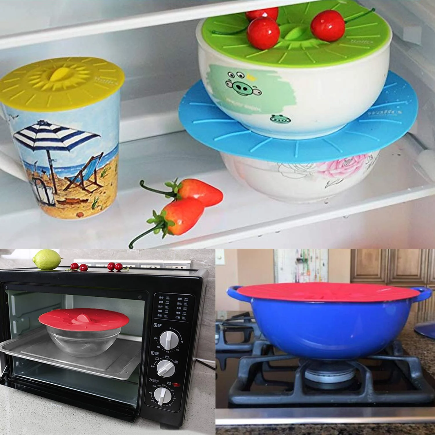 Set of 5 Reusable Silicone Lids Covers for Cups Bowls Pots - Image 9