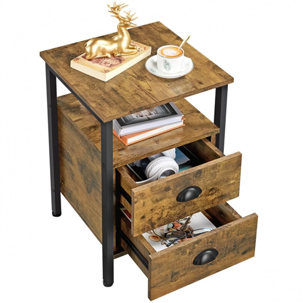 Side Table with 2 Drawers and Open Shelf - Image 5