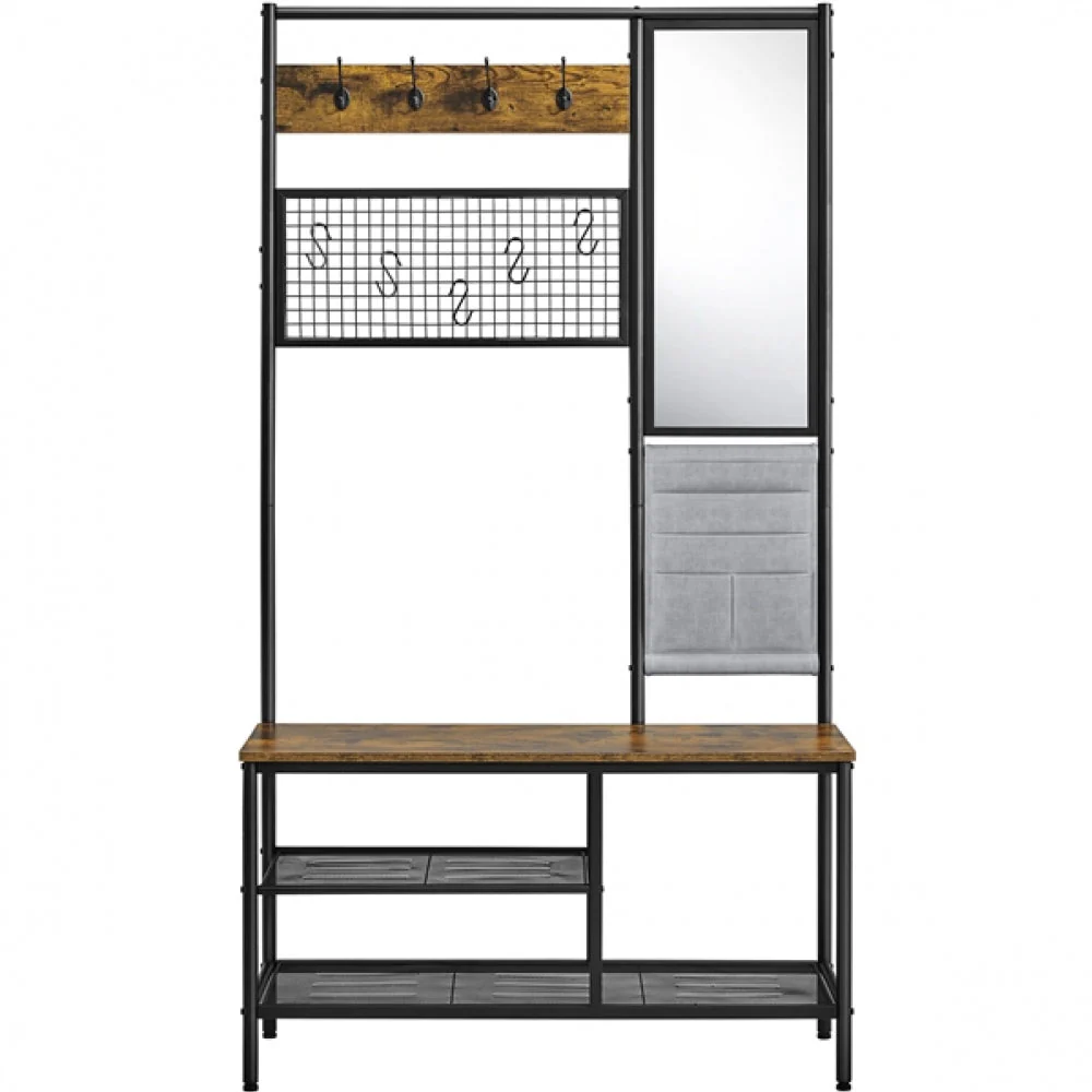 Six-in-one Hall Tree with Shoe Storage Bench/ Mirror/ Storage Bag/ Coat Rack - Image 2
