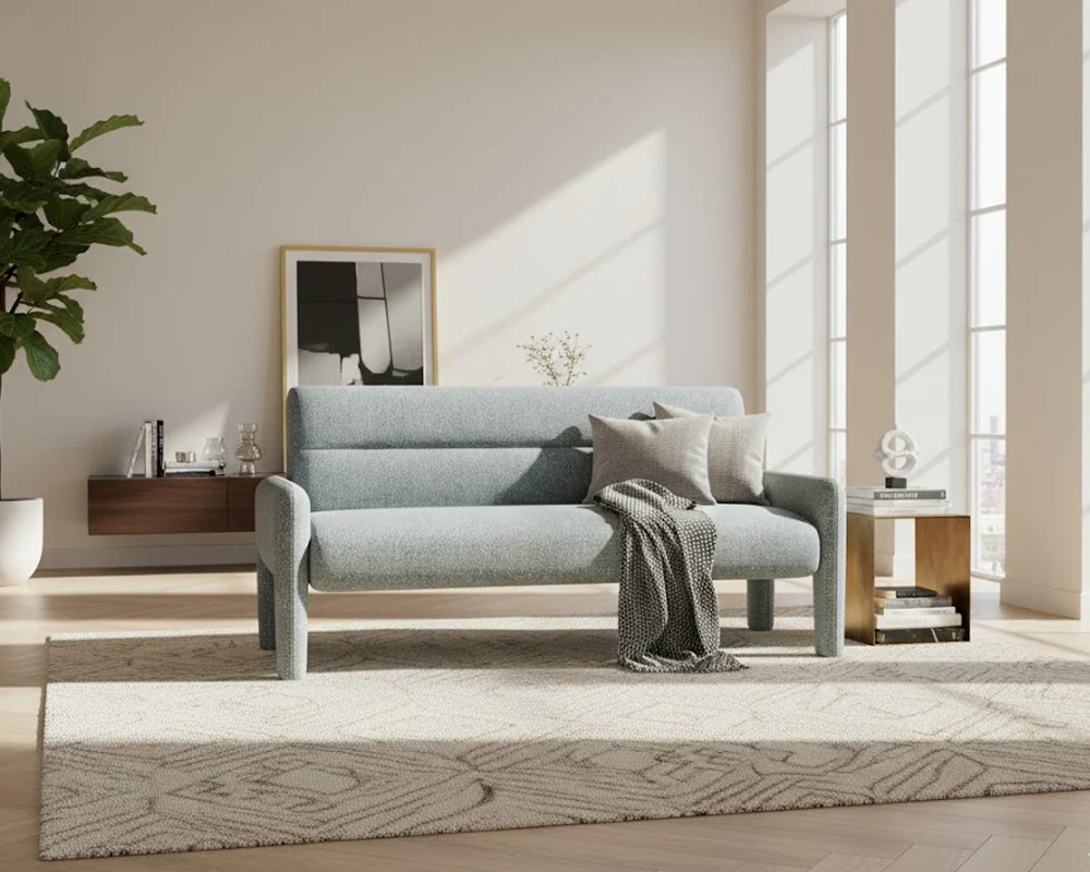 Sky Blue 3 Seater Sofa Modern Chenille KD Sofa for Living Room - Image 7