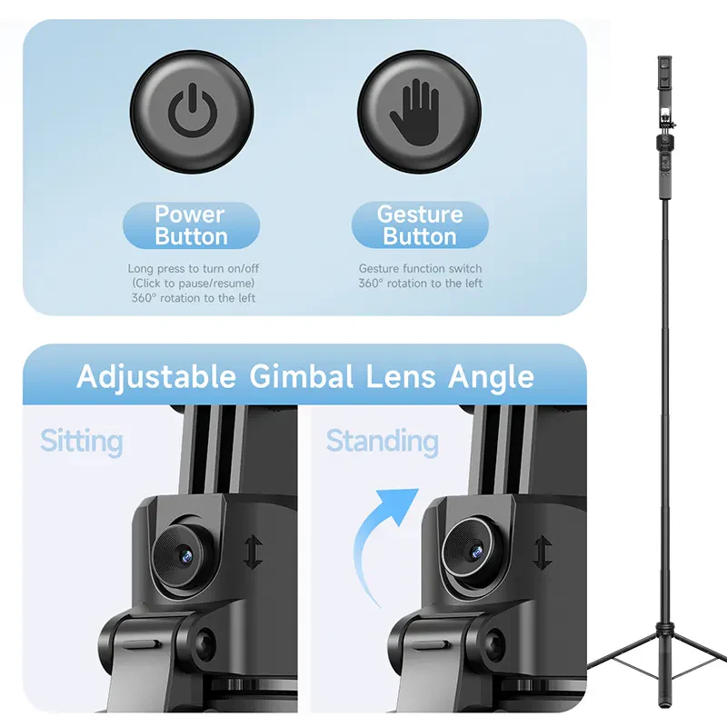 Smart Selfie Stick 360 Rotate Auto Face Tracking with tripod Max 1.6m - Image 7