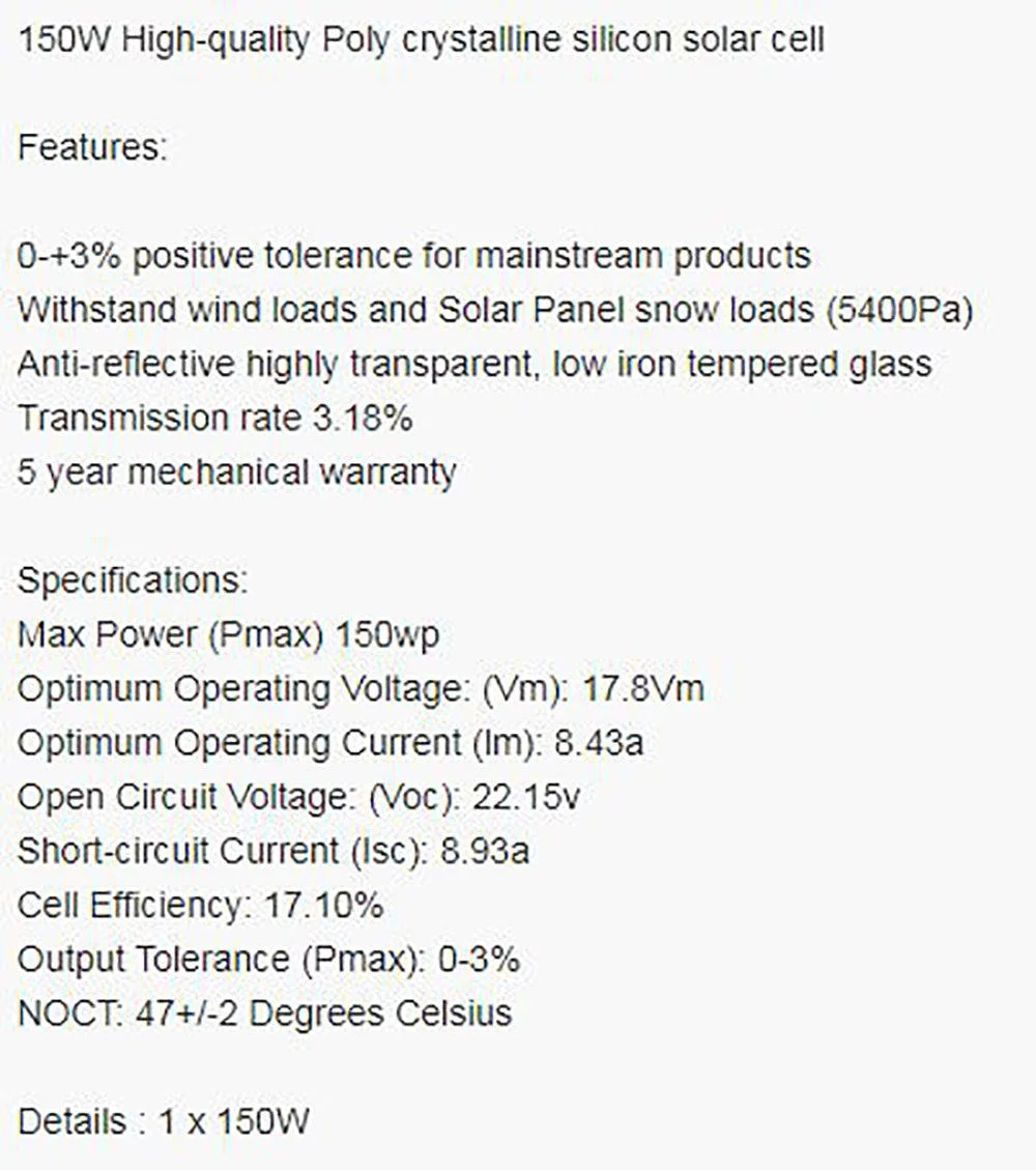 Solar Panel 150W Poly-crystalline with controller and mount - Image 7