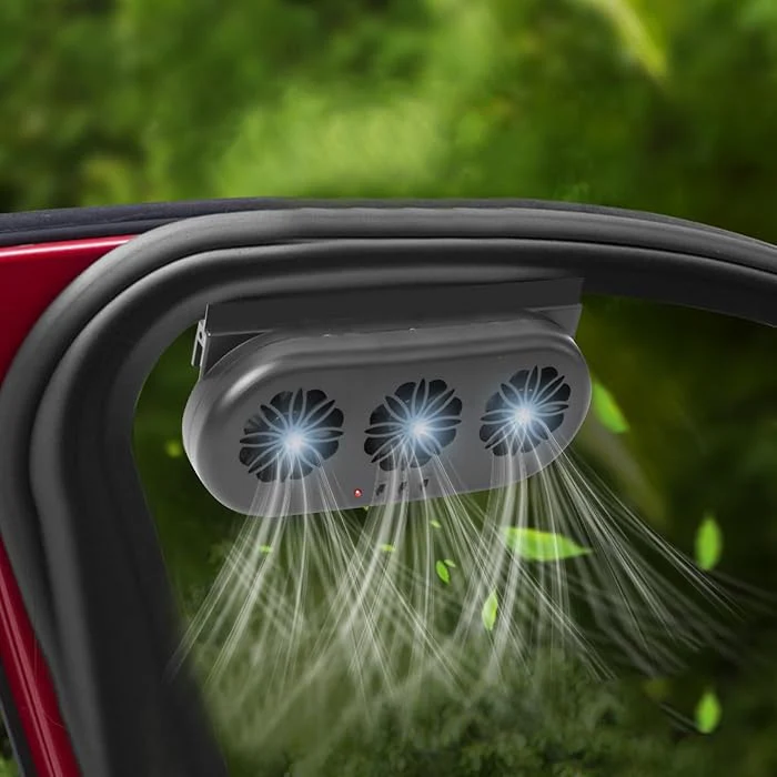 Solar-Powered Car Window Exhaust Fan with 3 Air Outlet Solar Ventilation