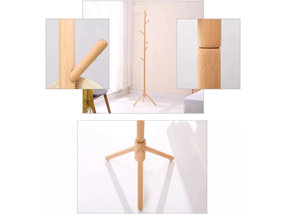 Solid Wood Coat Rack with 8 Hooks - Nature - Image 5