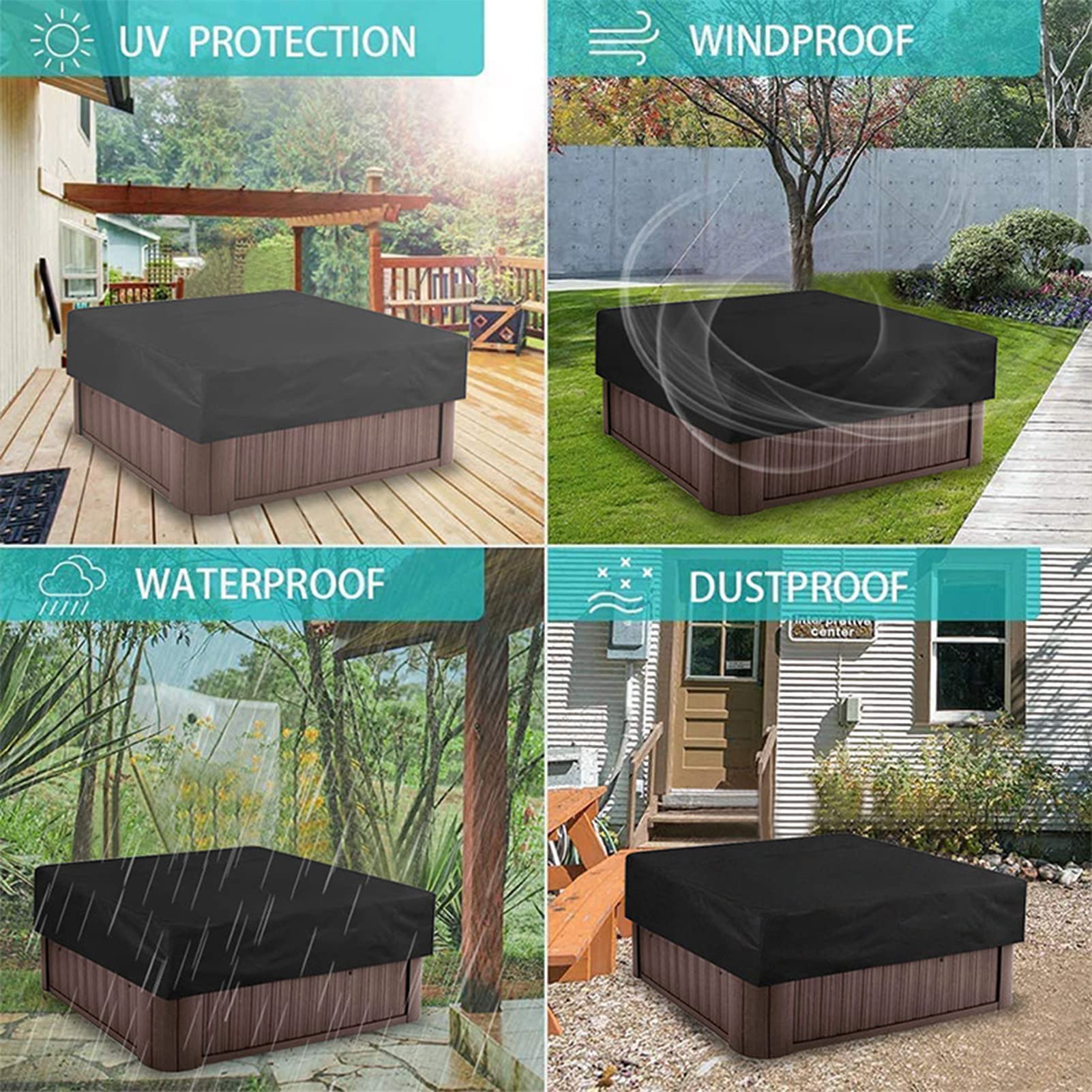 Square Hot Tub Cover 231×231×30cm – Waterproof Spa Cover Outdoor Protection - Image 6